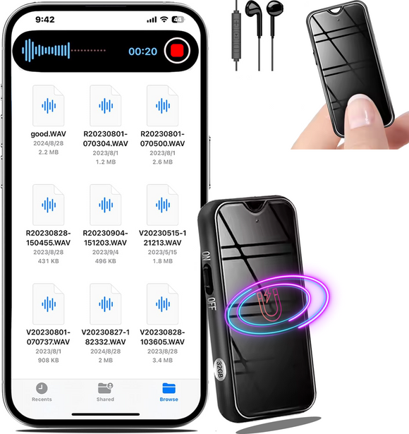 32 GB Microfono Espia Grabadora de Voz Magnetica, Grabadora de Voz Inteligente, Microfono con cancelación de Ruido, función MP3,  Fuerte Magnetismo, 20 Horas Grabacion - GDLCamaras