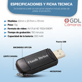 Camara Espia Memoria USB, Grabacion 1080P HD, Camara Oculta Espia en Forma de Memoria, Memoria Interna de 32 GB, Mini Camara de Vigilancia Oculta Portable TCT-KS09 - GDLCamaras